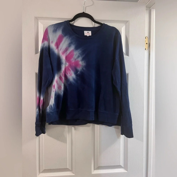 Sundry Anthropologie Navy Blue Pink Tie Dye Crewneck Sweatshirt Sweater Size 1 - Picture 2 of 7